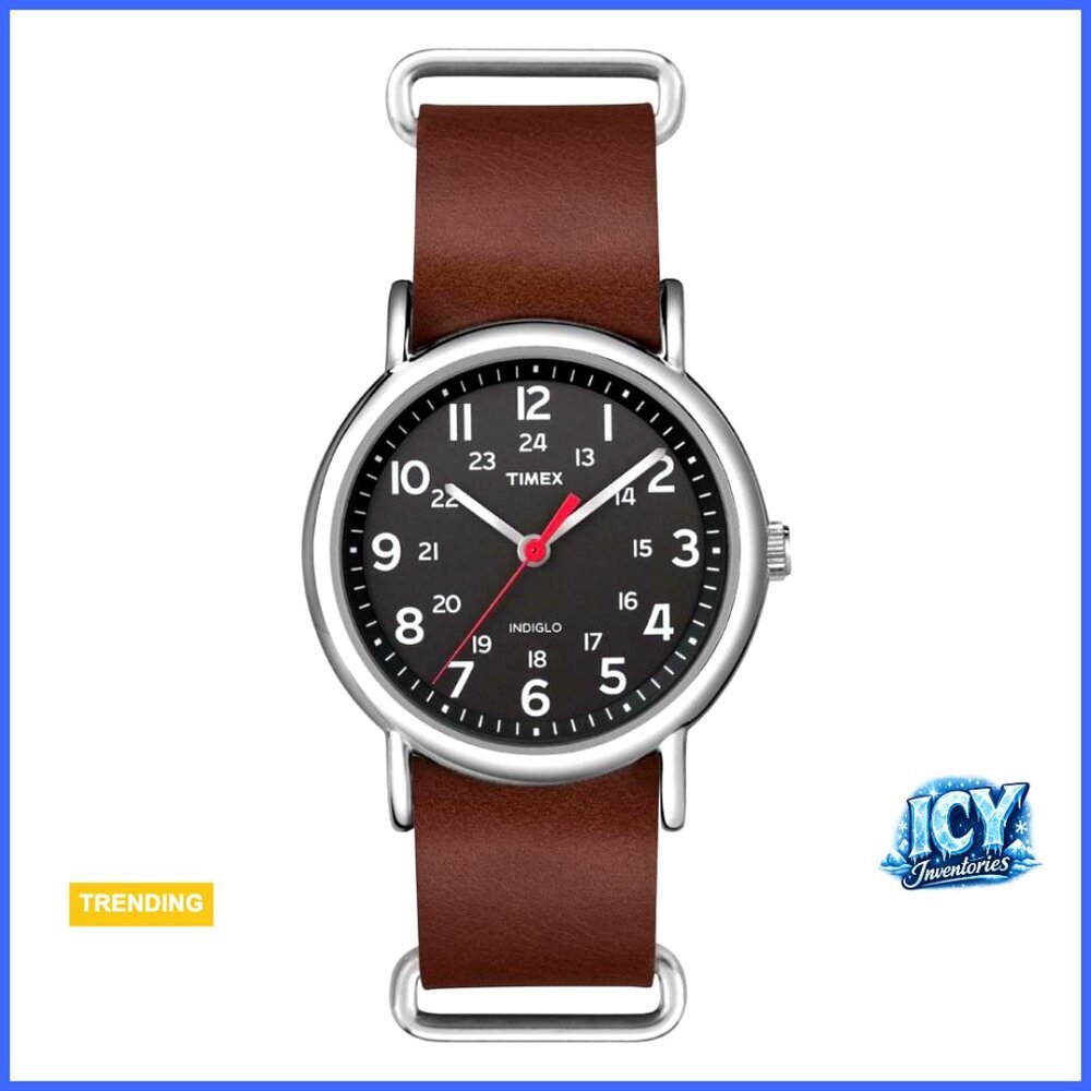 Analog Quartz Watch with Leather Strap and INDIGLO Backlight